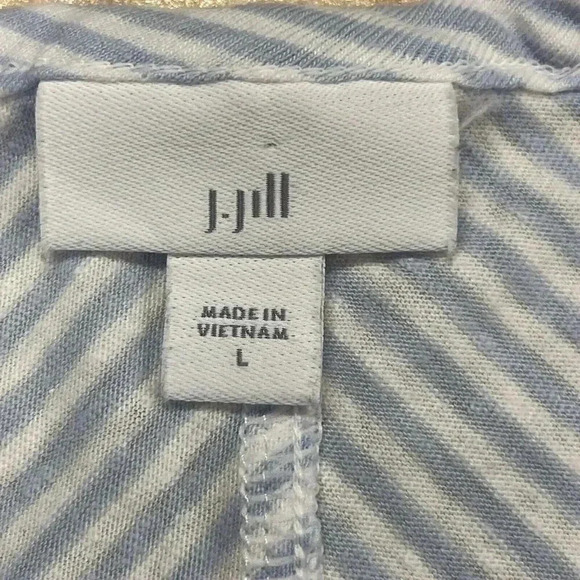 J. Jill Top Shirt Womens Size Large Blue Linen Blend Striped Beachy Nautical - Picture 3 of 9